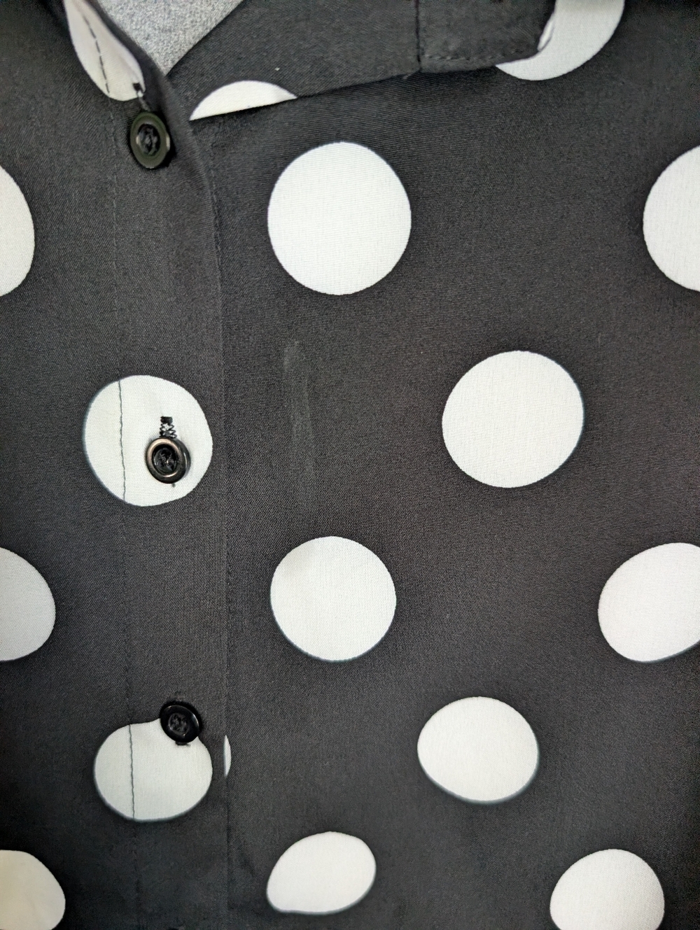 Polka Dot Button-Up Ruffle Sleeve Top - Black/White - Picture 4 of 8